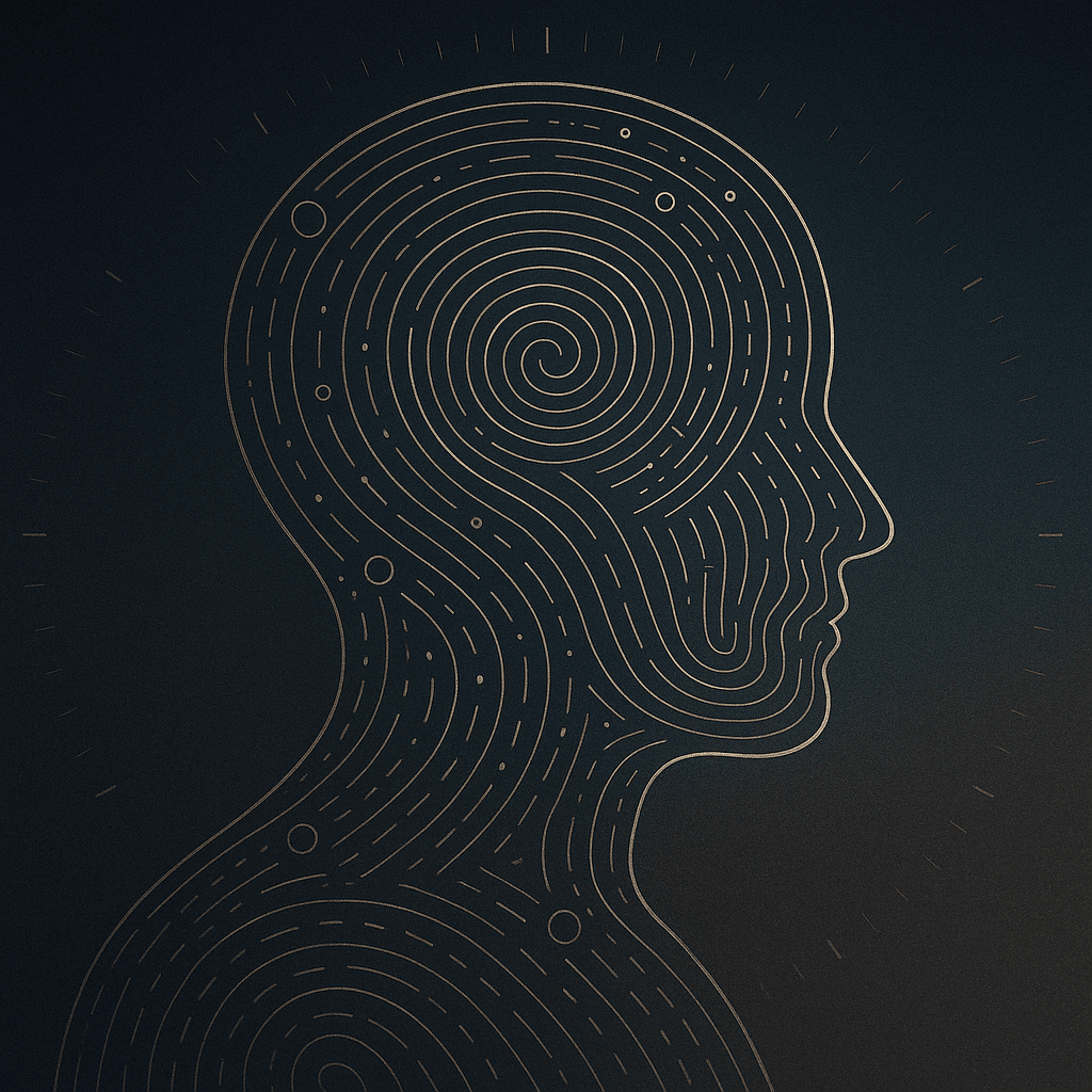 Abstract pattern forming a human silhouette—a metaphor for habit as the architecture of self.