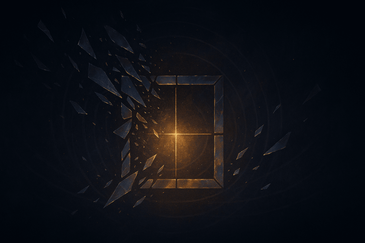 Abstract shards of a shattered mirror gradually foming a clear window