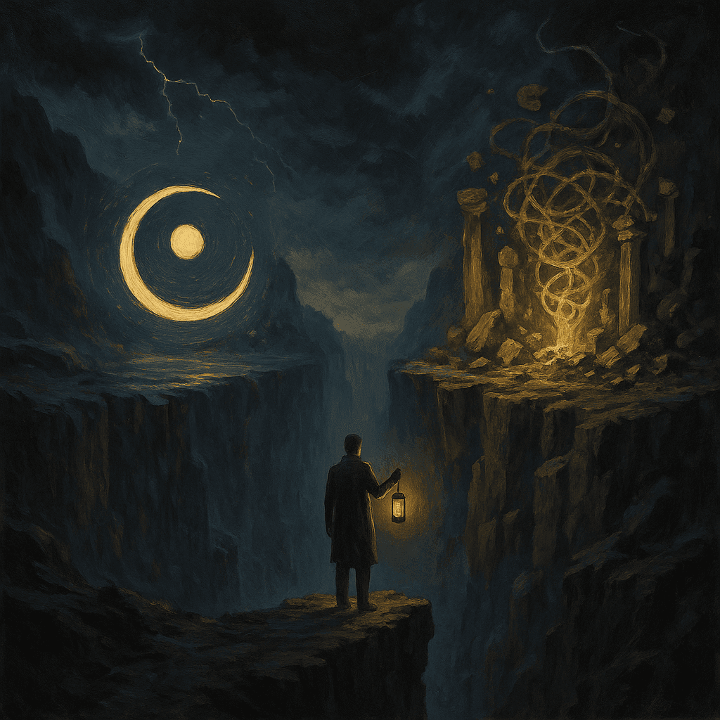 Cover artwork (cover.png) for the article titled The Canyon Between Ideals and Reality: Manmade Morality, Ethics, and the Machinery of Order.