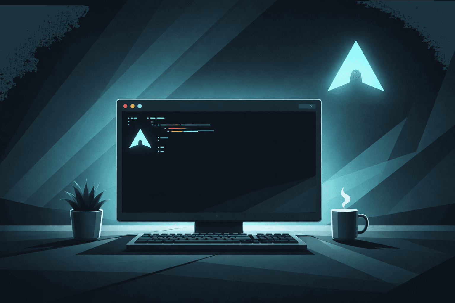 A minimalist terminal window and clean geometric forms suggesting speed, simplicity, and focus.