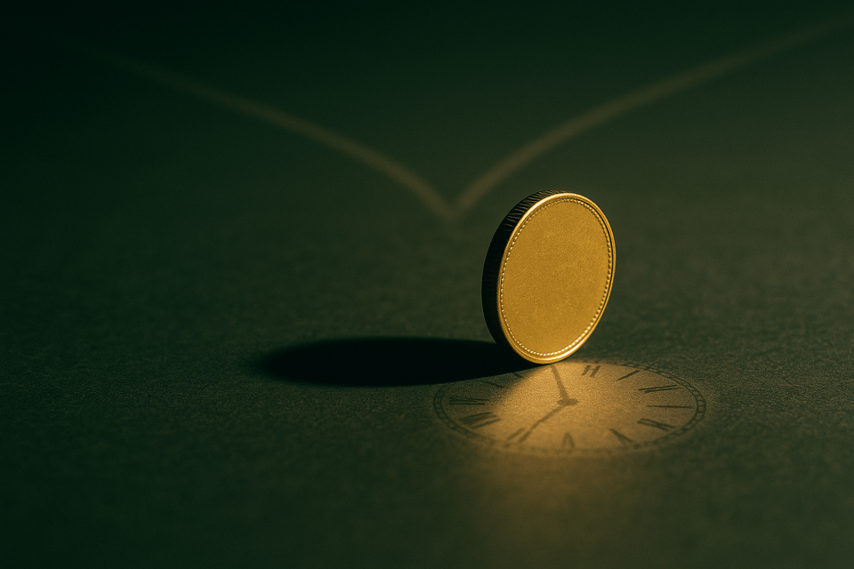 A pound coin casting a clockface shadow—time value of money