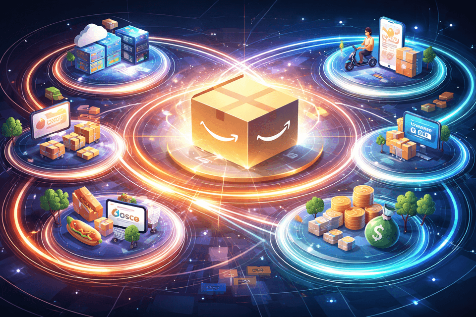 Abstract illustration of interconnected systems and recurring loops, suggesting subscription-driven ecosystems