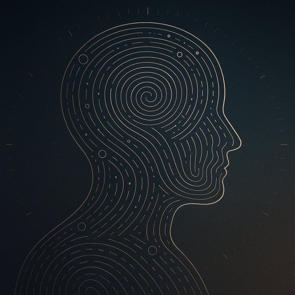 Abstract pattern forming a human silhouette—a metaphor for habit as the architecture of self.