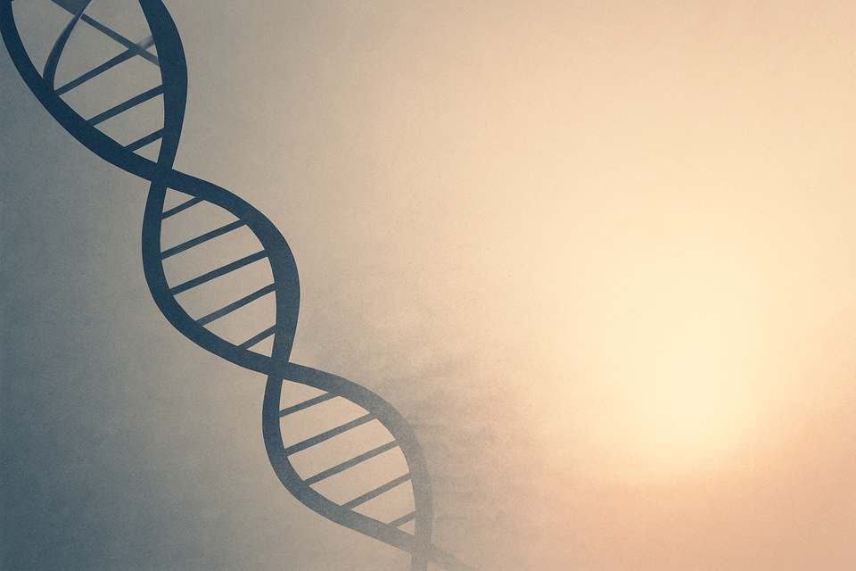 Cover artwork (cover.png) for the article titled Written in Our Code: Aging, DNA, and the Quiet Countdown.