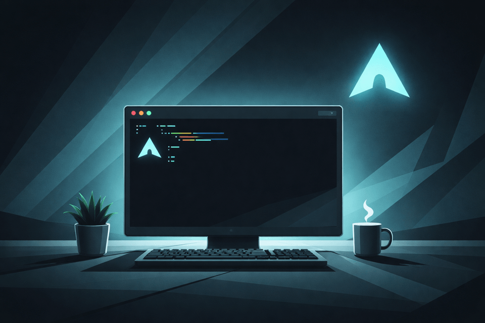 A minimalist terminal window and clean geometric forms suggesting speed, simplicity, and focus.